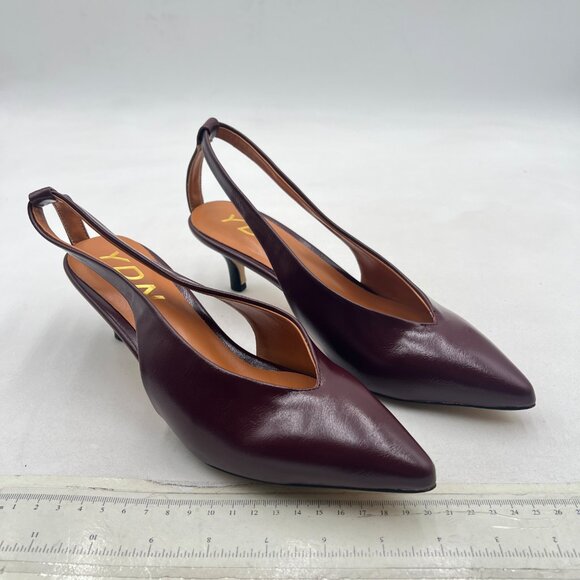 YDN Wine Sexy Pointed Toe Low Heels Cutout Shoes Wedding Party - Picture 3 of 7